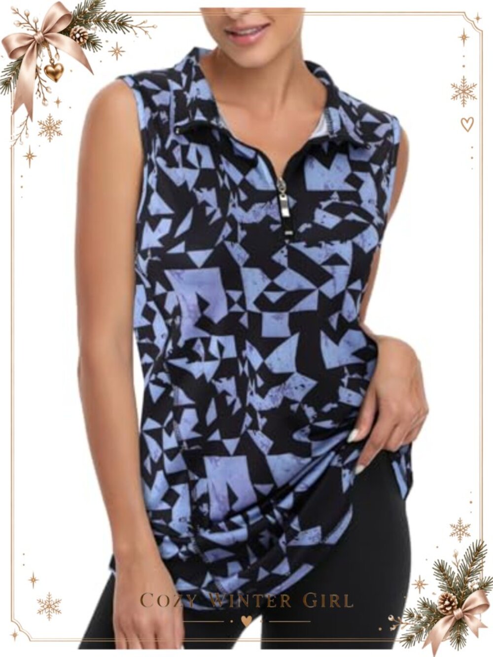 Women's Zip Up Golf Tank Top Quick Dry Sleeveless Athletic Polo Shirt